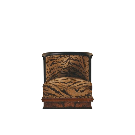 Tiger Print Accent Chair, Solid Wood Vintage Lounge Chair, Low Profile Upholstered Armchair for Living Room, Bedroom, Hotel, Guest Room, Reading Corner