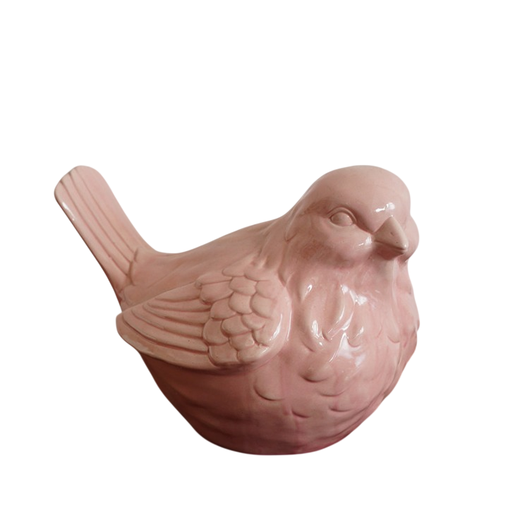 Pink Ceramic Bird Figurine, Large Decorative Sculpture for Home Decor
