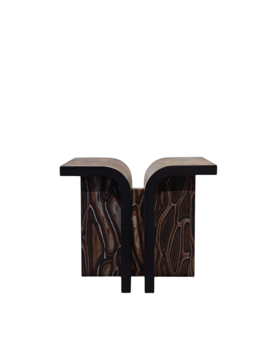 Modern Sculptural Wood Side Table, Artistic Veneer End Table with Ash Wood Frame, Irregular Accent Table for Living Room, Sofa Side Table, Small Coffee Table, Organic Nightstand