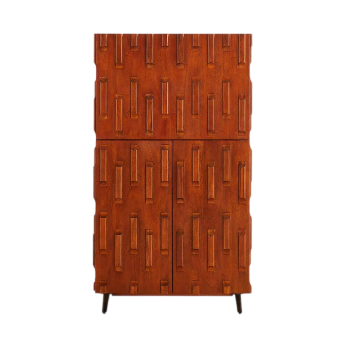 Tall Solid Wood Storage Cabinet with Geometric Raised Panel Doors