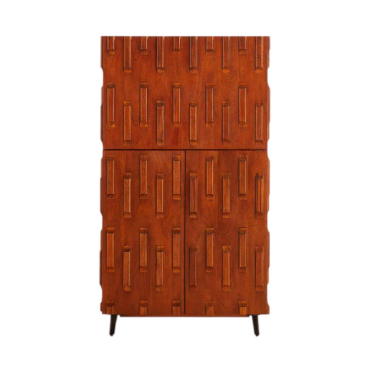 Tall Solid Wood Storage Cabinet with Geometric Raised Panel Doors