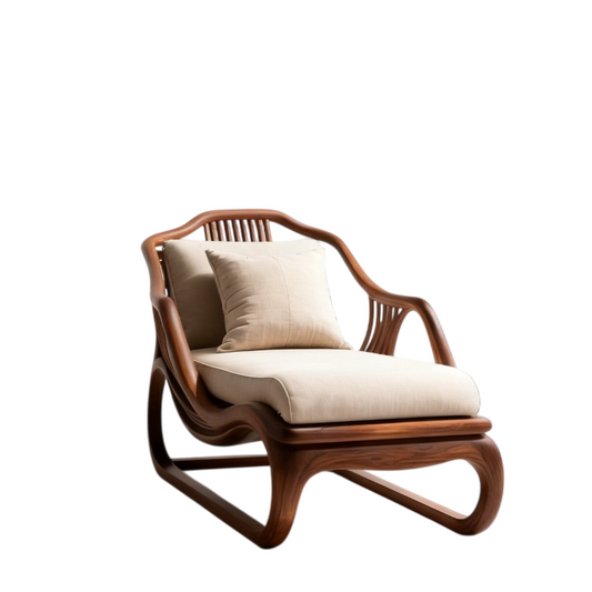 Ash Wood Chaise Lounge Chair with Cushions and Sculpted Frame