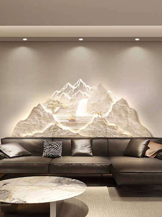Modern 3D Mountain Wall Art 39 x 17 Inch, Textured Landscape Wall Decor