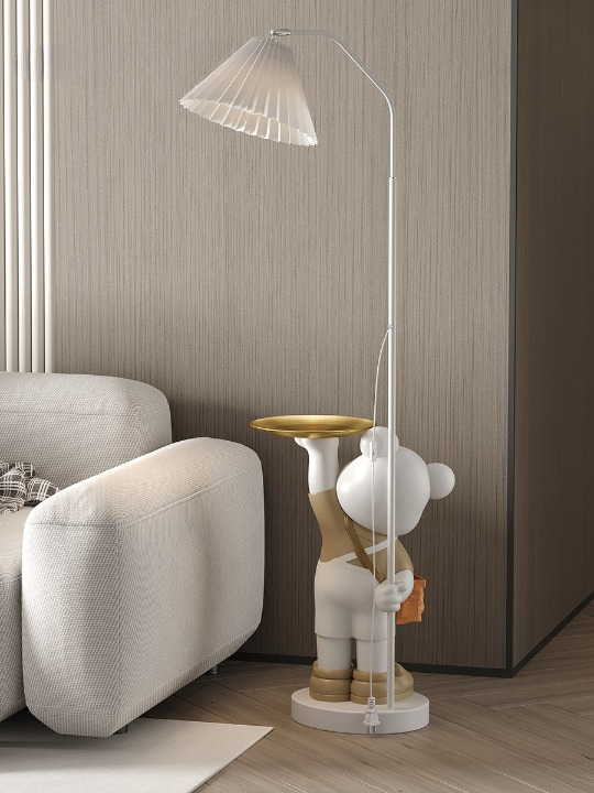 Novelty Bear Figure Floor Lamp with Tray, Modern Living Room Standing Light
