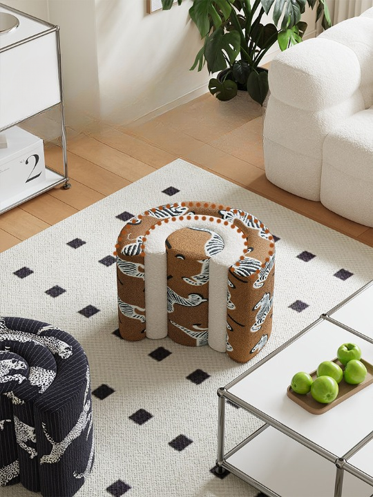 Zebra Pattern Upholstered Ottoman Bench for Entryway Seating