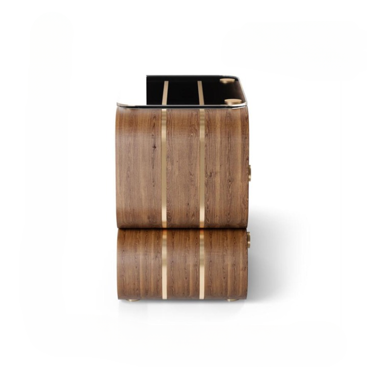Walnut 2-Drawer Nightstand with Open Shelf and Glass Top