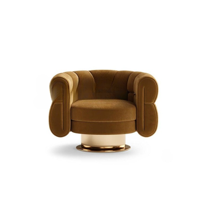 Dark Brown Velvet Swivel Accent Chair with Gold Base, Modern Barrel Lounge Chair for Living Room, Bedroom, Office, Reading Corner, Hotel Lounge and Luxury Home Decor