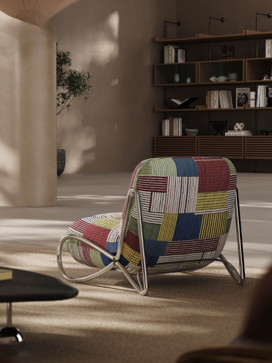 Bauhaus Patchwork Accent Chair, Modern Upholstered Lounge Chair with Metal Sled Base, Armless Single Sofa Chair for Living Room, Bedroom, Reading Nook and Balcony