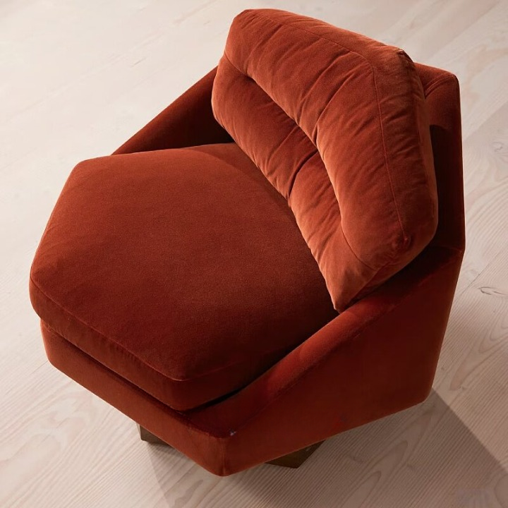 French Vintage Barrel Accent Chair, Rust Orange Upholstered Single Sofa Chair with Solid Ash Wood Base, Modern Luxury Lounge Chair for Living Room, Bedroom, Balcony, Reading Nook, Hotel and Apartment
