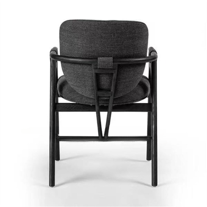 Black Solid Wood Dining Chair with Arms, Upholstered Linen Fabric Seat and Back, Modern Minimalist Accent Chair for Dining Room, Kitchen, Study, Cafe, Hotel, and Restaurant Seating
