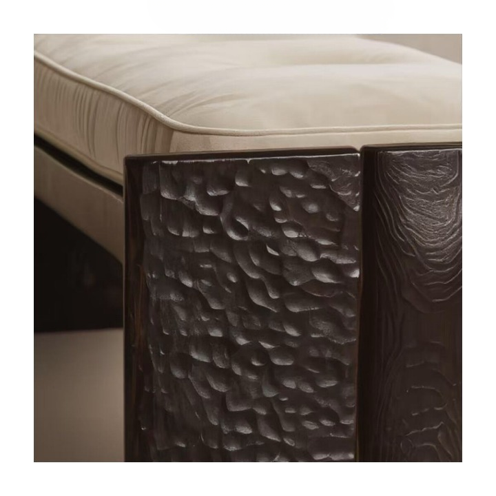 Upholstered End of Bed Bench, Solid Wood Accent Bench with Hammered Texture Frame, Wabi Sabi Bedroom Bench for Entryway, Living Room, Hallway or Foot of Bed