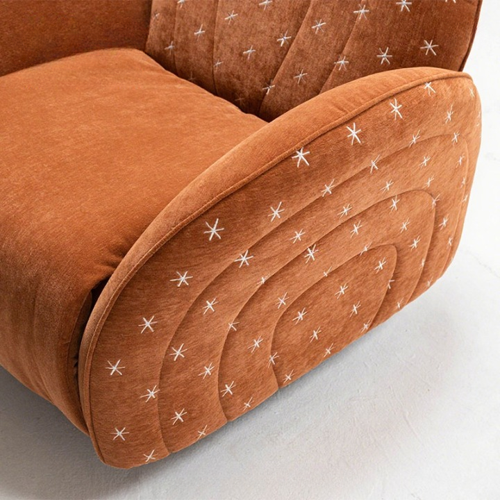Orange Power Recliner Lounge Chair, Modern Upholstered Single Sofa Chair with Rounded Back, Star Embroidered Fabric Accent Chair, Electric Reclining Armchair for Living Room, Bedroom, Reading Corner