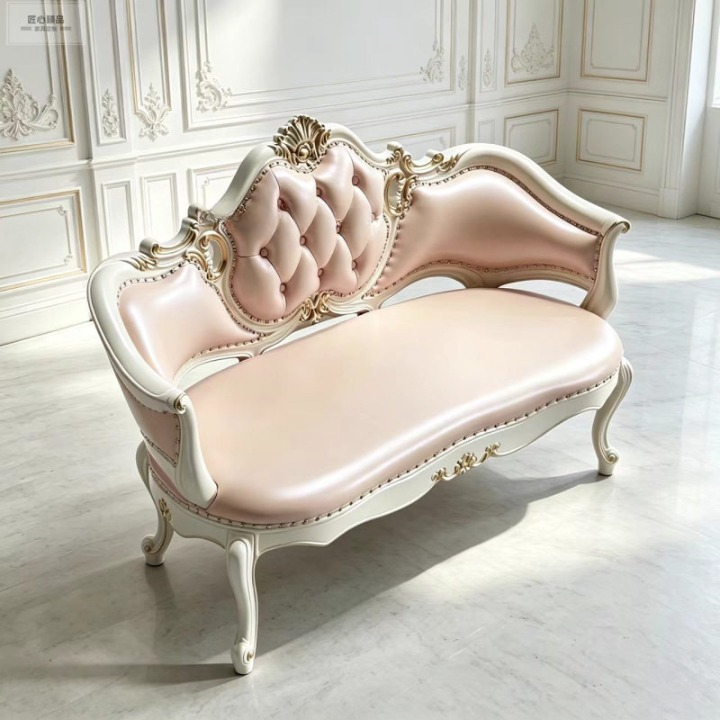 Pink Tufted Loveseat with Carved Solid Wood Frame, 2-Seater Sofa