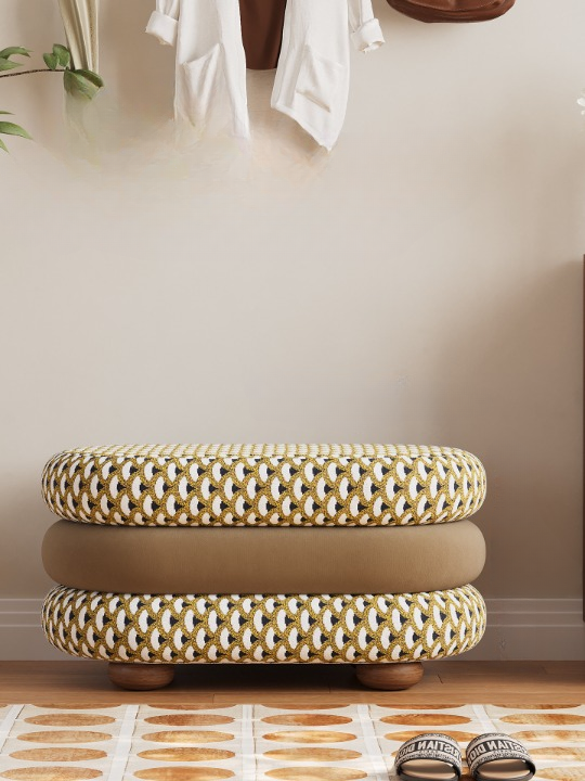 Yellow Chenille Ottoman Bench with Solid Wood Frame