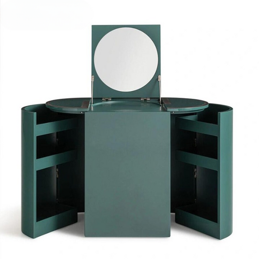 Green Makeup Vanity Table with Mirror Stool and Storage for Bedroom