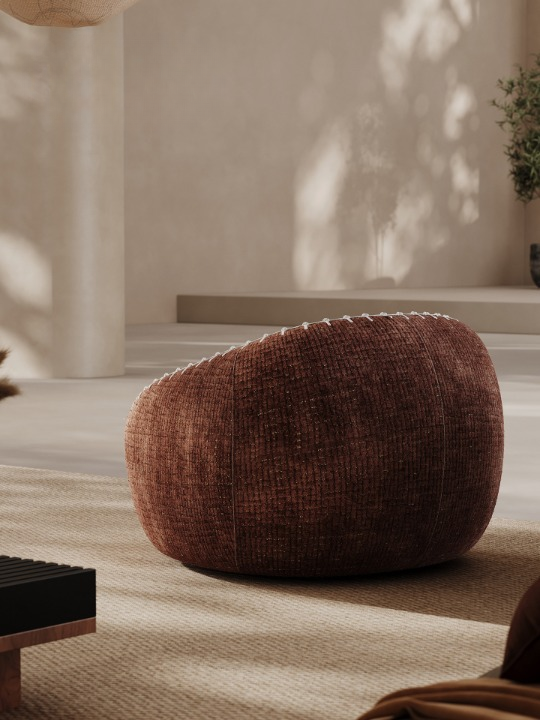 Brown Chenille Accent Chair, Oversized Upholstered Barrel Lounge Chair with Embroidered Stitch Detail for Living Room, Bedroom, Hotel and Reading Corner