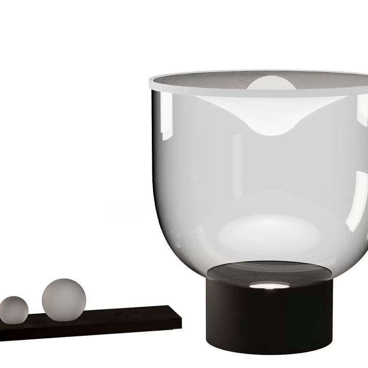 Modern Smoked Glass Table Lamp, Sculptural Bowl Shade Desk Lamp with Black Base and Button Switch, Contemporary Accent Lighting for Bedroom, Living Room, Hotel Lobby, Office