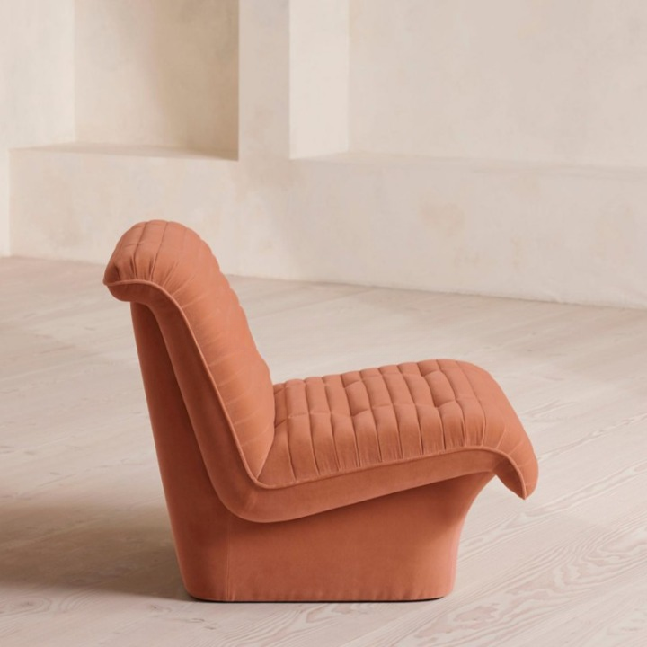 Armless Upholstered Lounge Chair, Channel Tufted Single Sofa Chair for Living Room, Bedroom, Hotel, Villa, Guest Room, Terracotta Fabric