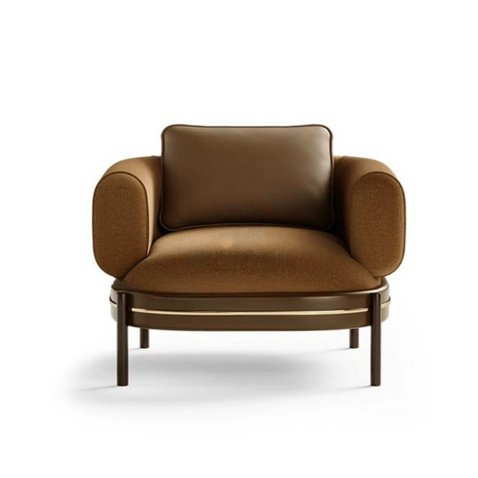 Italian Style Accent Chair, Brown Upholstered Lounge Armchair with Leather-Look Back Pillow and Fabric Seat, Modern Single Sofa Chair for Living Room, Hotel Lobby, Reception Area, Office and Bedroom