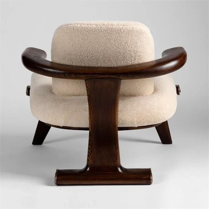 Walnut Wood Sherpa Accent Chair, Modern Solid Wood Lounge Armchair with Upholstered Seat and Back, Mid Century Single Sofa Chair for Living Room, Bedroom, Reading Nook, Hotel Lounge