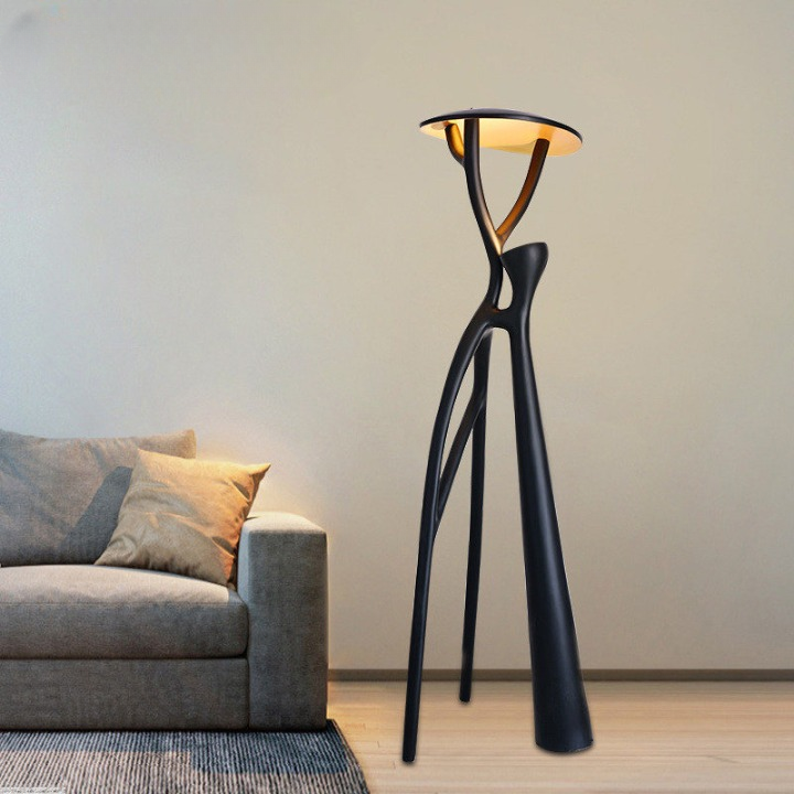 Modern Sculptural LED Floor Lamp, Tree Branch Standing Light with Integrated Warm Glow, Matte Black Fiberglass Body for Living Room, Hotel Lobby, Lounge or Showroom