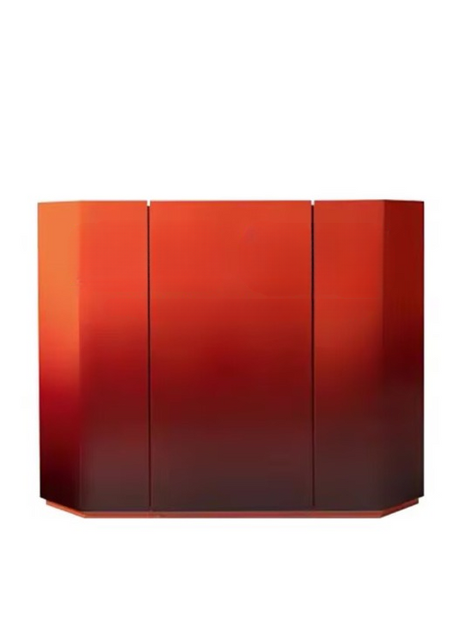 Modern Glossy Red Gradient Accent Cabinet, 3-Door Entryway Storage Cabinet, Contemporary Sideboard Buffet Cabinet for Dining Room, Living Room, Hallway, Foyer, and Home Organization