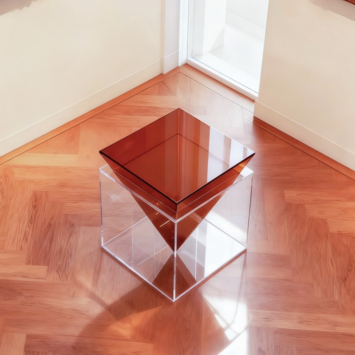 Amber Acrylic Side Table with Clear Cube Base for Living Room Display