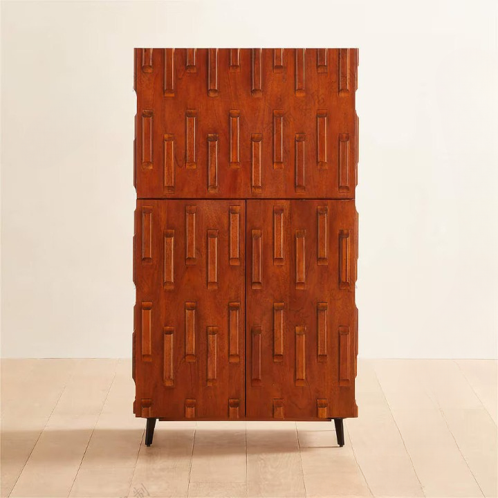 Tall Solid Wood Storage Cabinet with Geometric Raised Panel Doors