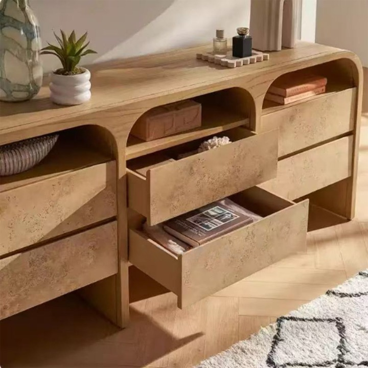 Wood Sideboard Buffet with 6 Drawers for Dining Room or Entryway