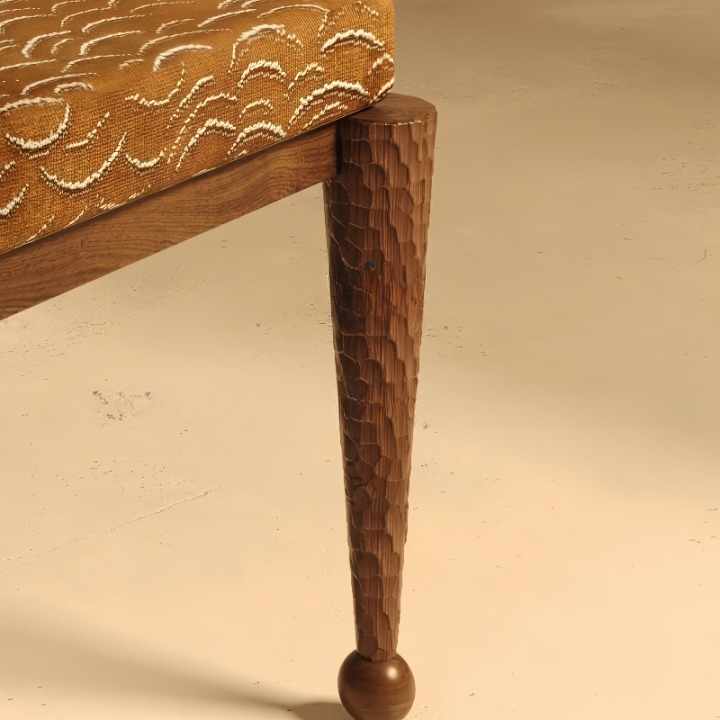 Warm Walnut Brown Solid Wood Dining Chair, Sculptural Five-Panel Back Side Chair with Camel Textured Fabric Cushion, Tapered Legs and Ball Feet for Dining Room, Living Room, Study and Bedroom