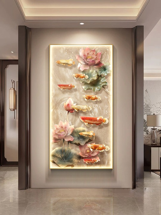 Koi Fish Wall Art 20 x 39 Inch, 3D Lotus LED Lighted Wall Decor