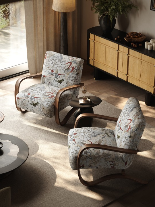 Floral Rocking Accent Chair, Upholstered Lounge Armchair with Curved Wood Frame, Vintage Style Single Sofa Chair for Living Room, Bedroom, Balcony and Reading Nook