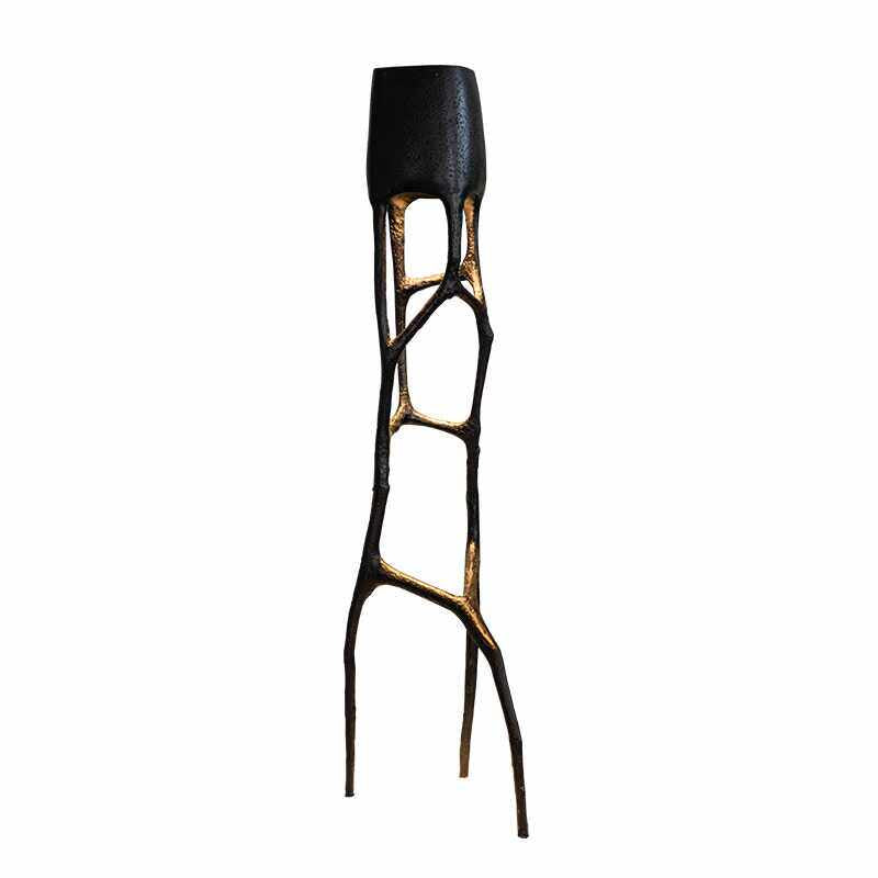 Modern Sculptural LED Floor Lamp, Tree Hollow Standing Light with Integrated Warm Ambient Glow and Matte Black Fiberglass Body for Living Room, Hotel Lobby or Showroom