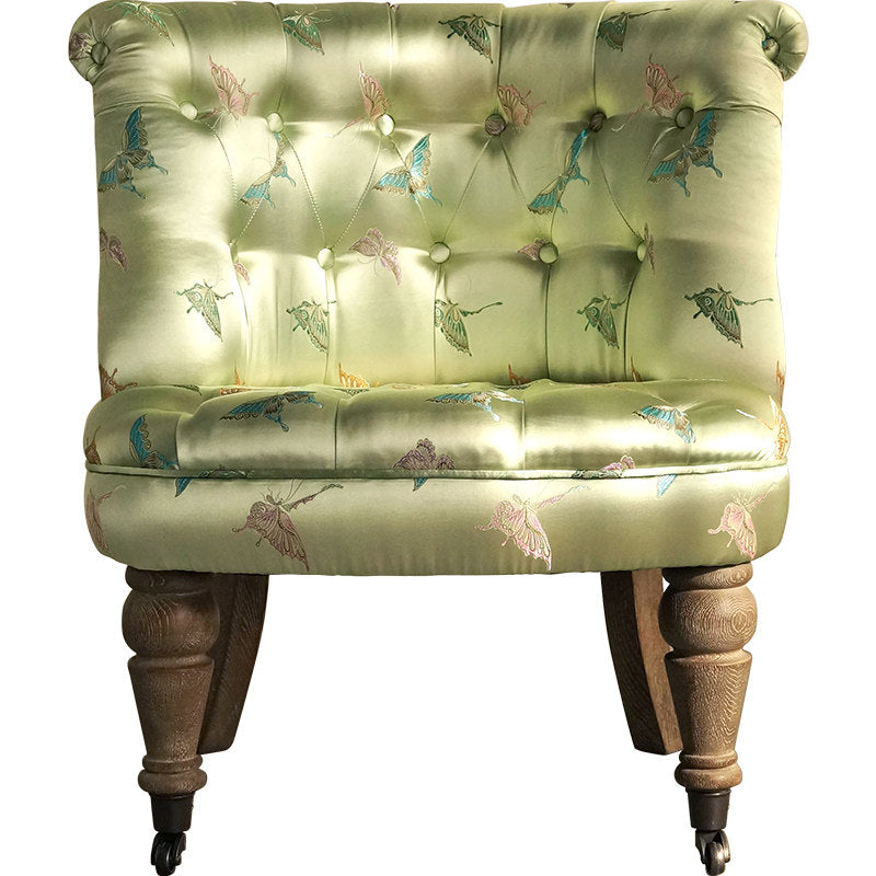 Sage Green Butterfly Accent Chair with Tufted Back and Wood Legs