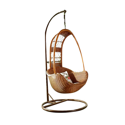 Natural Rattan Hanging Egg Chair with Stand and Cushion, Honey Brown