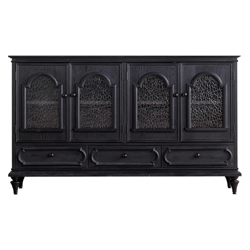 Black 4 Door Sideboard Cabinet 68 Inch with Drawers, Vintage Storage Buffet
