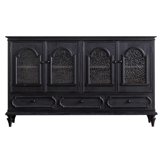 Black 4 Door Sideboard Cabinet 68 Inch with Drawers, Vintage Storage Buffet
