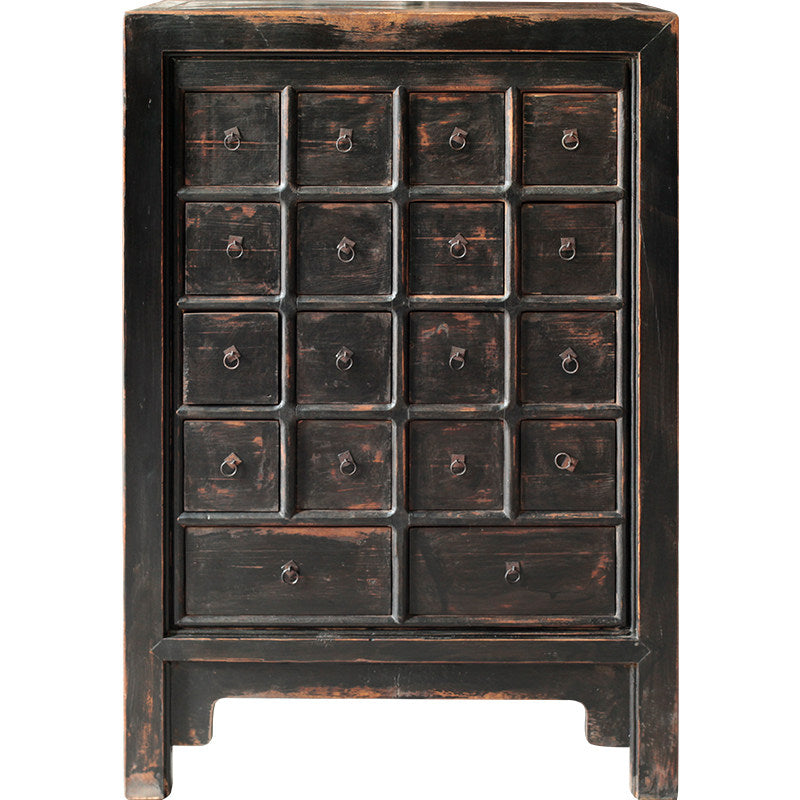Vintage 18-Drawer Apothecary Cabinet, Distressed Black Wood Storage Chest