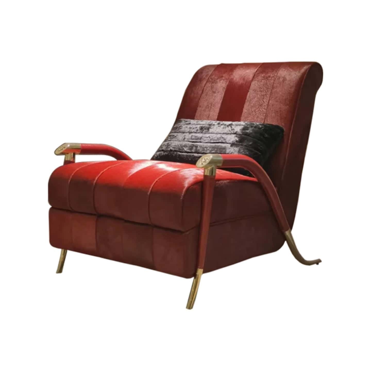 Red Upholstered Accent Chair with Gold Tone Arms and Legs, Modern Lounge Armchair for Living Room, Bedroom, Reading Corner, Office, Hotel Lobby and Luxury Home Decor