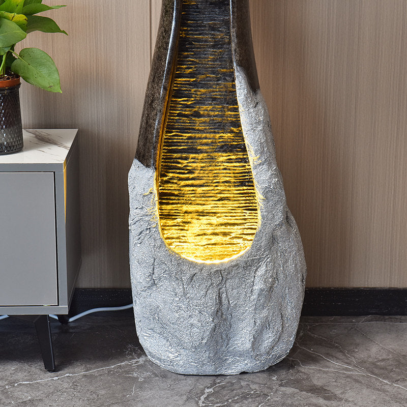 Modern Indoor Floor Fountain with LED Light, Abstract Water Feature, 45.7 Inch