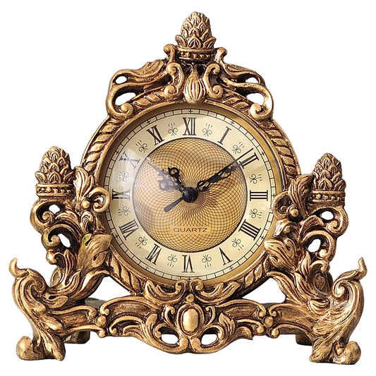 Vintage Style Resin Mantel Clock, Bronze Tone Battery Operated Table Clock with Roman Numerals, Decorative Silent Desk Clock for Living Room, Bedroom, Office, Fireplace Mantel, Shelf Decor