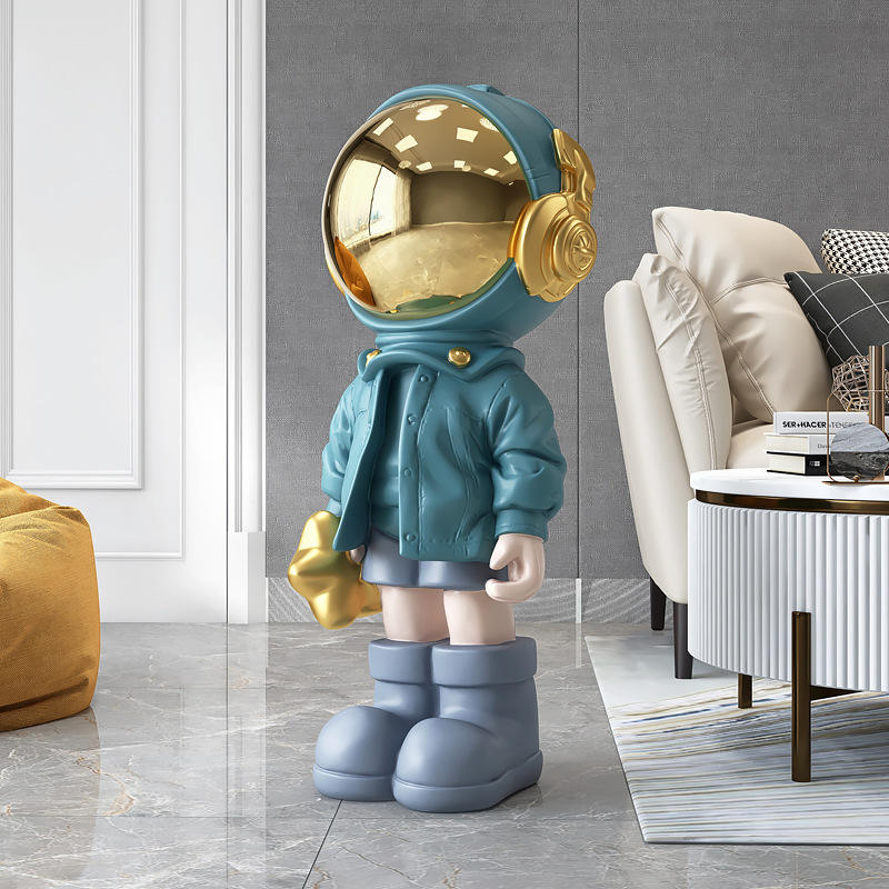 Blue Astronaut Resin Floor Statue for Living Room Decor