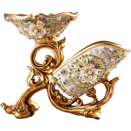 Peacock Decorative Wine Glass Holder, Gold Resin Stemware Rack with Snack Tray, European Style Tabletop Bar Display Stand for Wine Glasses, Candy, Nuts, Dining Room, Bar Cart, Home Decor