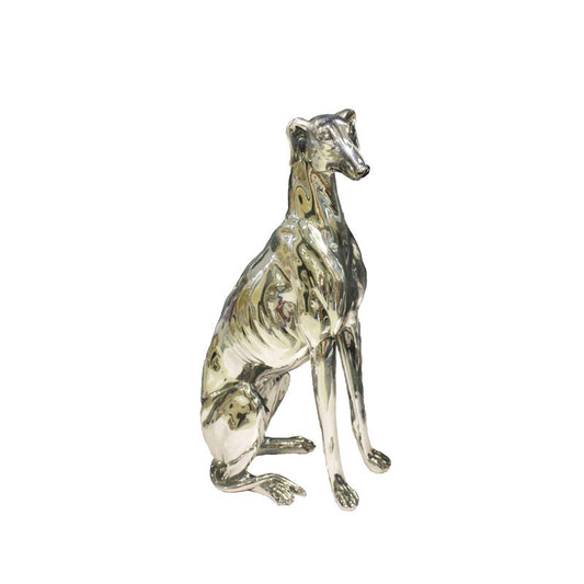 Silver Greyhound Dog Statue, Electroplated Metallic Sitting Dog Sculpture, Tall Decorative Animal Figurine for Living Room, Entryway, Console Table, Office, Hotel Decor