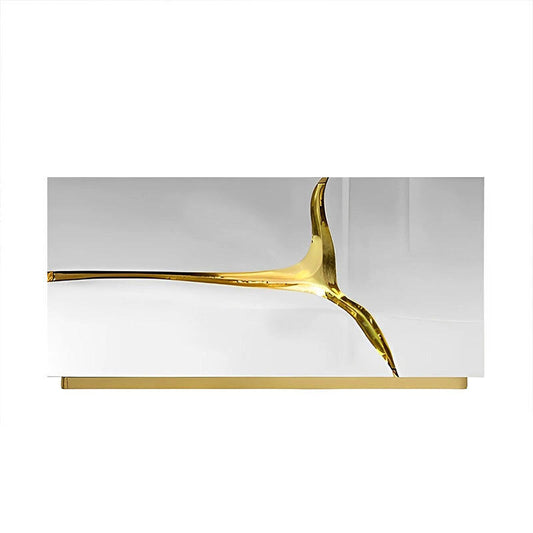 Silver Mirrored Nightstand with Gold Branch Accent for Bedroom