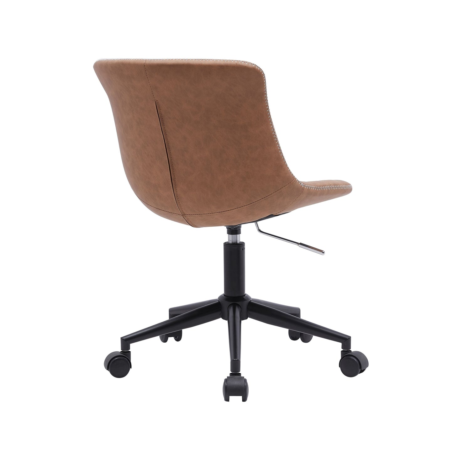 Tan PU Leather Armless Swivel Desk Chair with Wheels