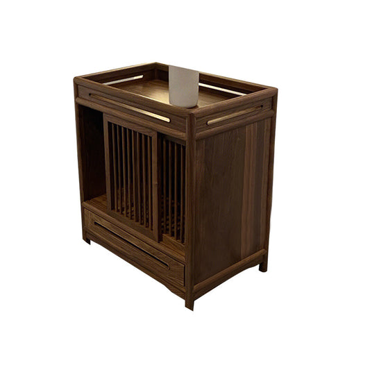 24-Inch Solid Black Walnut Tea Cabinet with Tray Top and Drawers