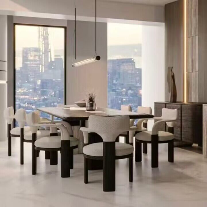 Black Rectangular Dining Table, 71 Inch Wood Dining Table with Stone Accent Base, Modern Wabi Sabi Kitchen Table for Dining Room, Restaurant, Apartment, Breakfast Area