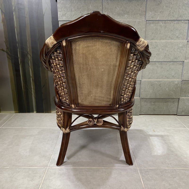 Ornate Natural Rattan High Back Armchair with Woven Cane Seat
