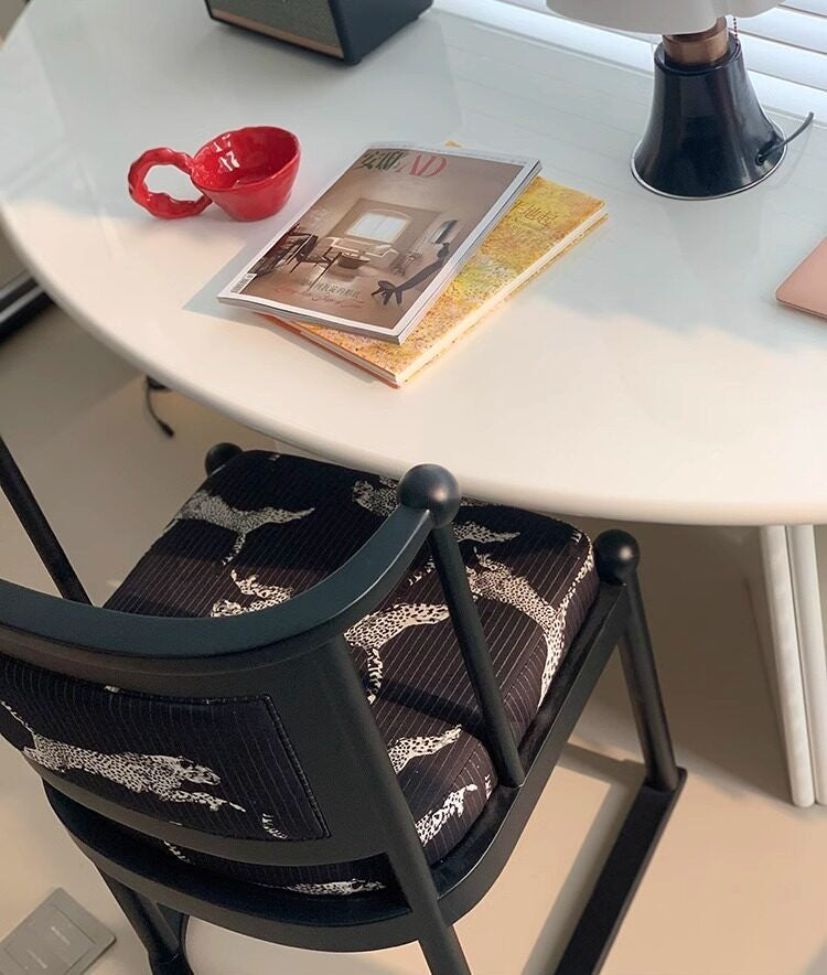 Black Solid Wood Dining Chair with Arms, Leopard Print Upholstered Seat and Back, Vintage Accent Armchair for Dining Room, Kitchen, Cafe, Tea Room, Hotel, Study, and Living Room